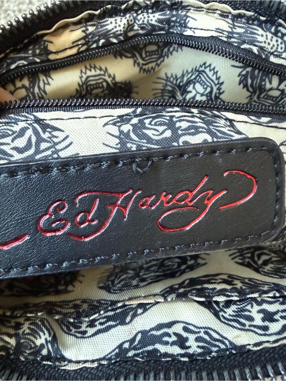 Ed Hardy Black Shoulder Bag with Red & Blue Mirrored Unicorns - Picture 5 of 5